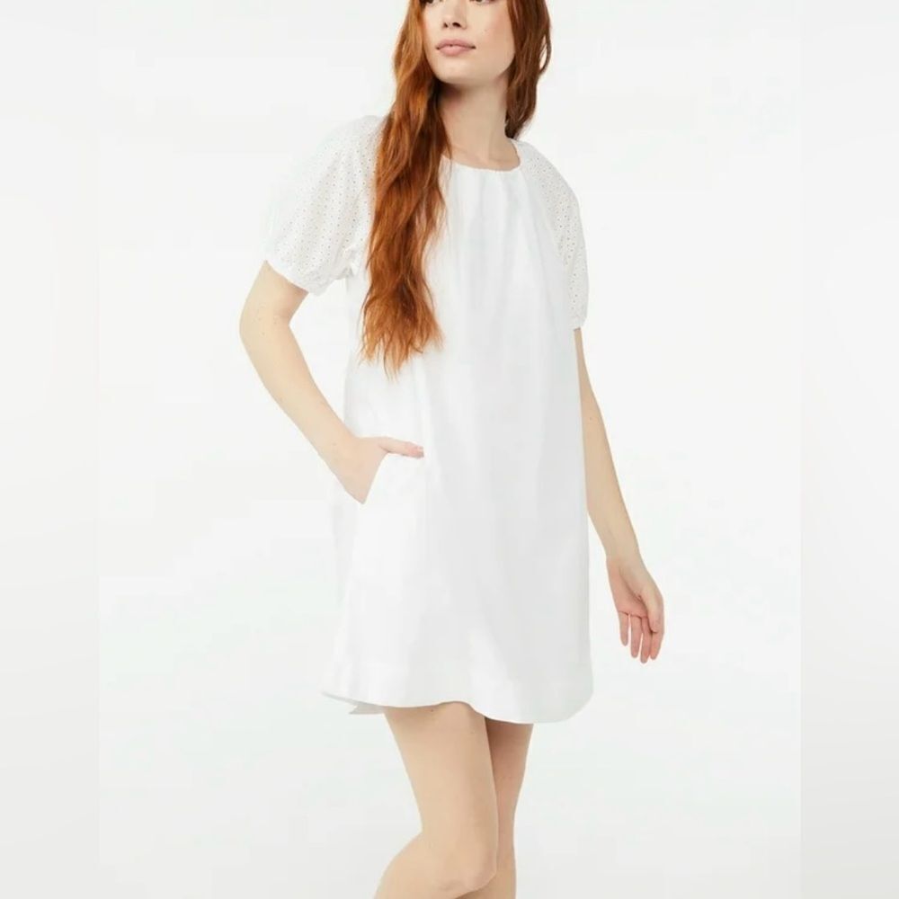 Free Assembly White Pleated Blouson Dress With Short Sleeves Size L